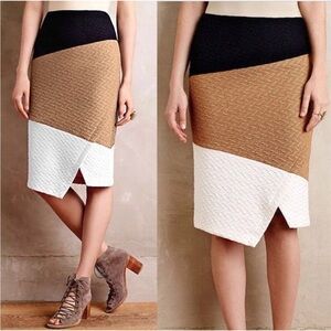 NWT Anthropologie asymmetric Colorblock brown cream pencil skirt SIZE 8 NWT